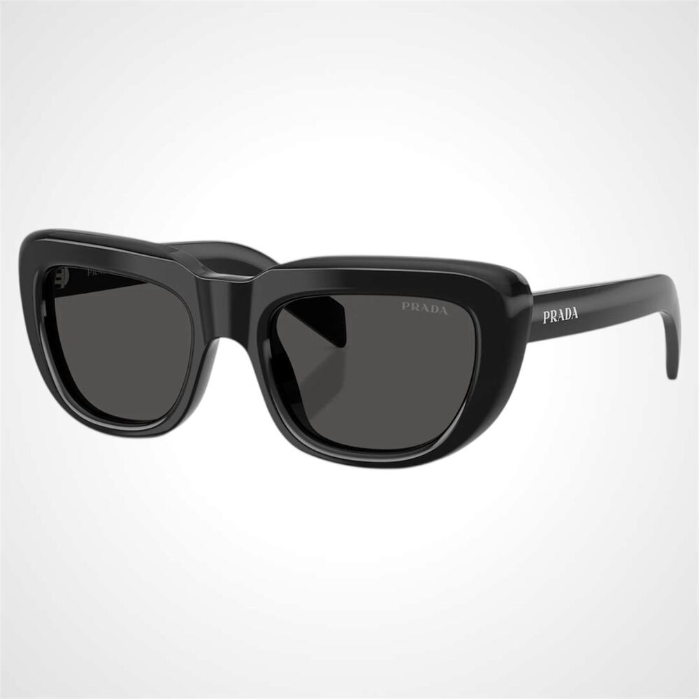 New PRADA Sunglasses Black Rectangle Cat Eye Grey Lens Women's